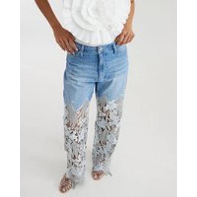 River Island Womens Petite Blue Relaxed Straight Leg Lace Jeans - 12XS
