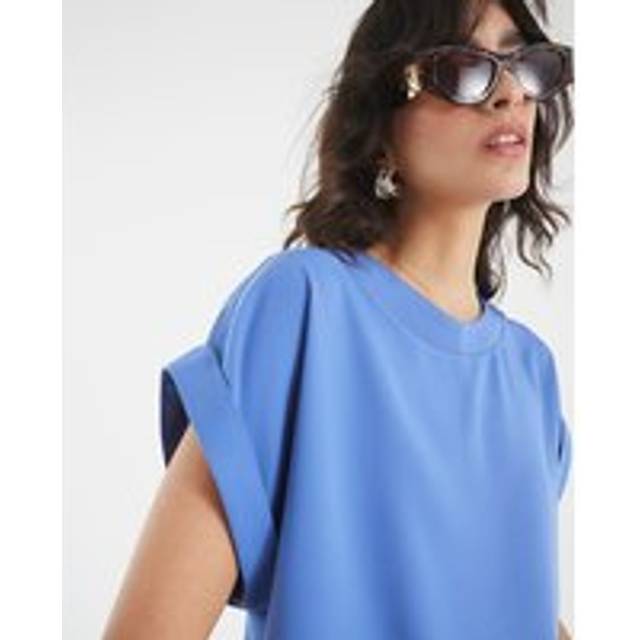 River Island Womens Blue Turn Back Drape Sleeve T-Shirt - 20