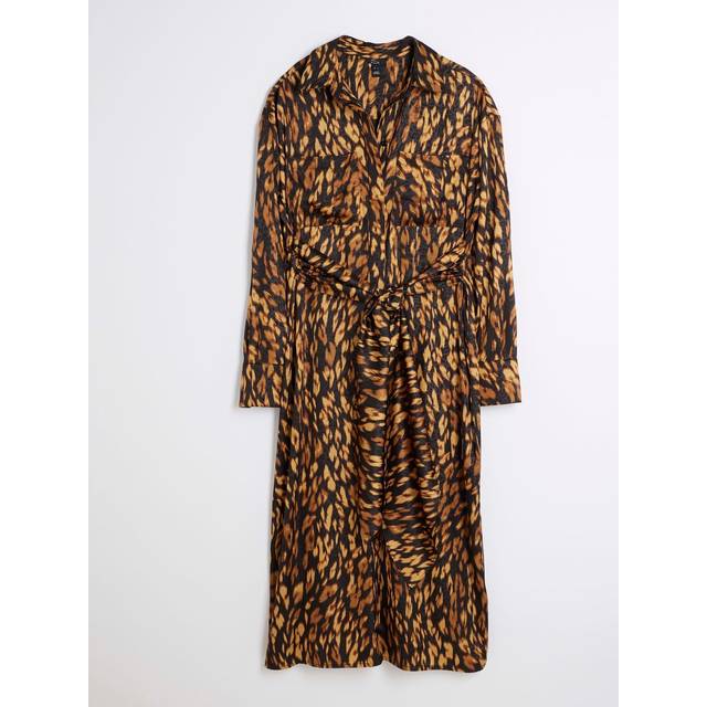 River Island Womens Black Leopard Print Midi Shirt Dress - 6