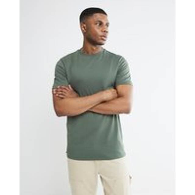Mens River Island Khaki Slim Fit Longline T-Shirt