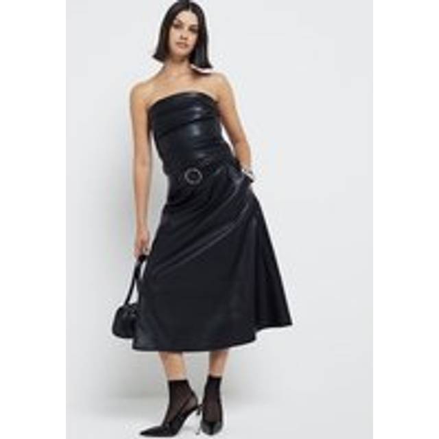River Island Womens Black Faux Leather Midi Skirt - 16