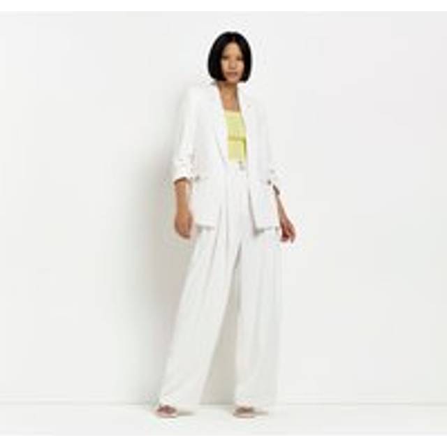 River Island Womens White Ruched Sleeves Blazer - 18