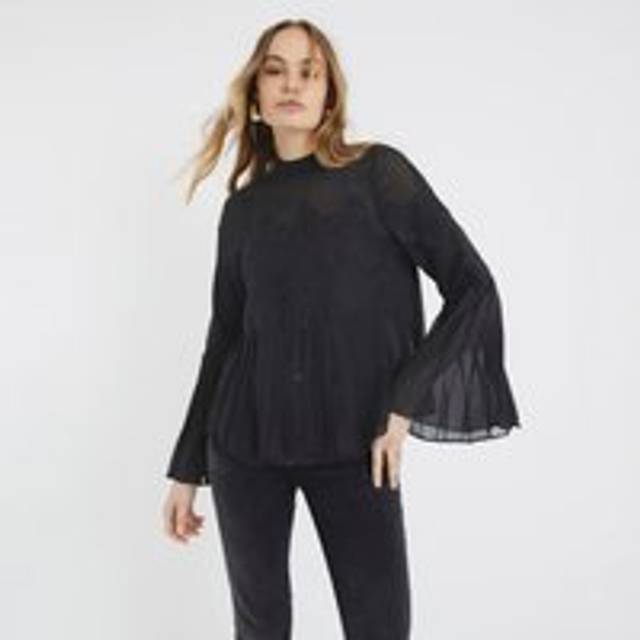 River Island Womens Black Lace Applique Pleated Blouse - 16