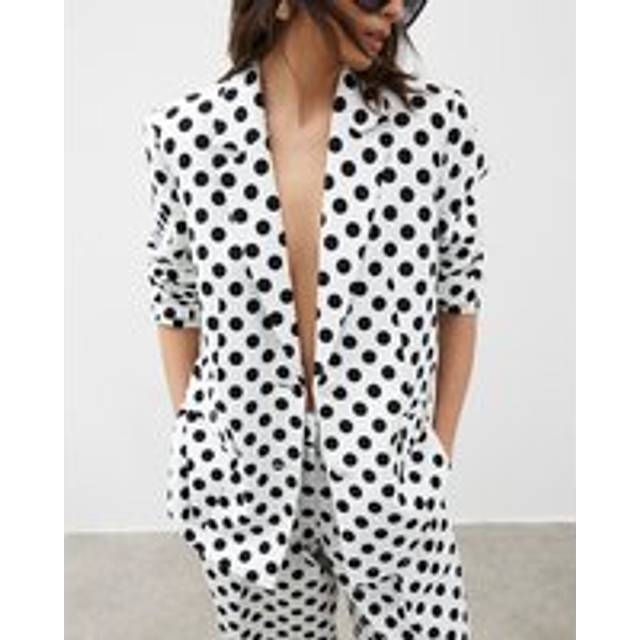 River Island Womens White Polka Dot Linen Blend Oversized Blazer - 8
