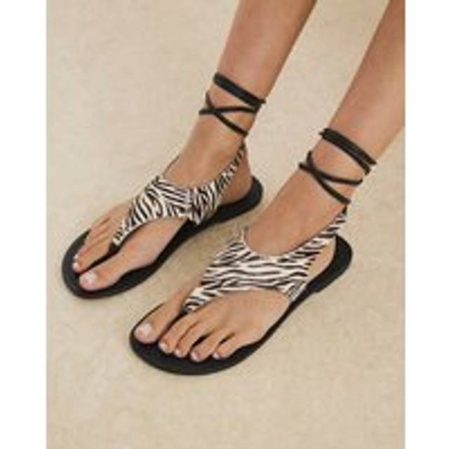 River Island Womens Black Leather Zebra Print Strappy Sandals - 2