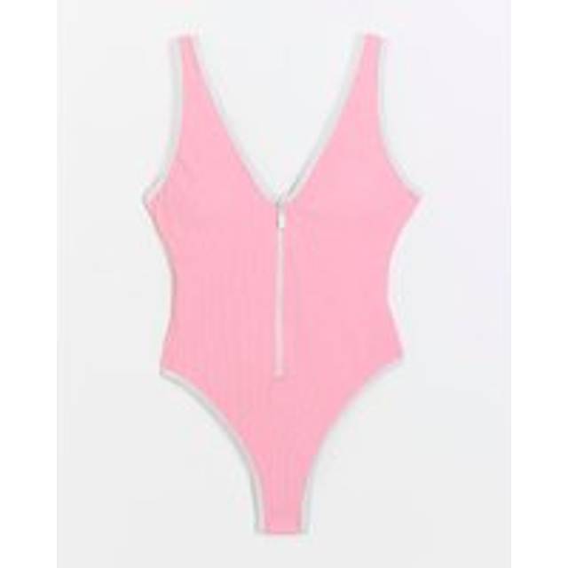 River Island Womens Pink Zipped Textured Swimsuit - 8