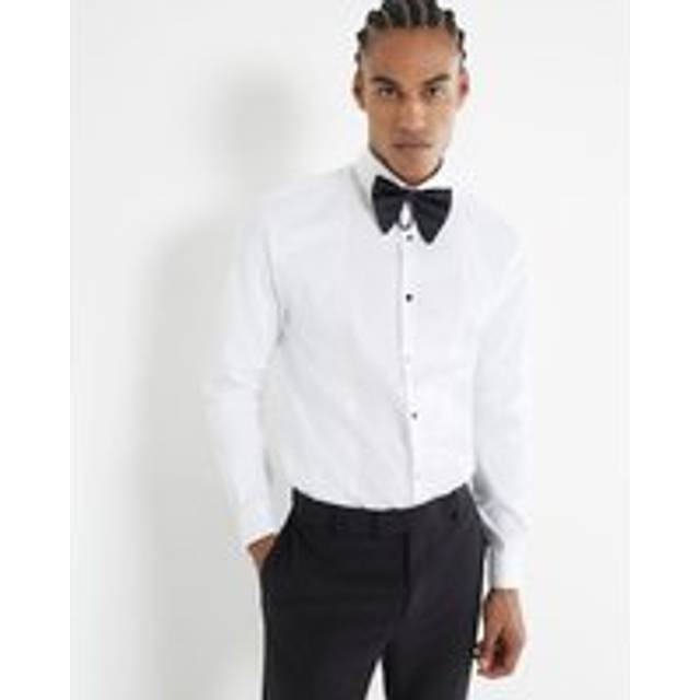 Mens River Island White Slim Fit Pique Formal Shirt - L