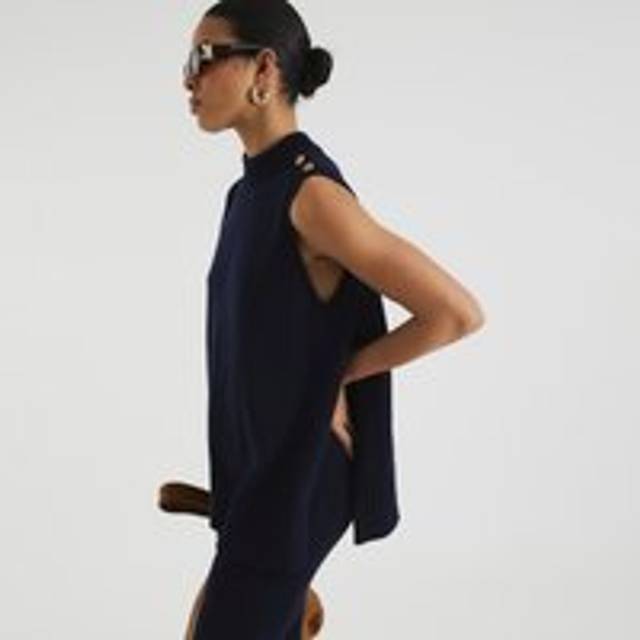 River Island Womens Navy Side Slit Knitted Tank Top - L