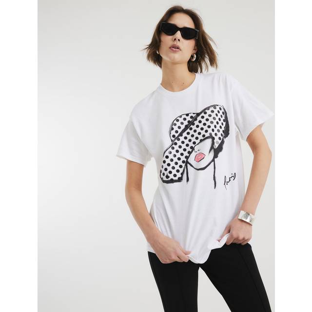 River Island Womens White Short Sleeve Polka Dot Hat T-Shirt - M