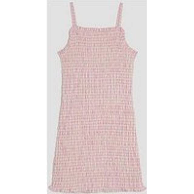 River Island Girls Pink Shirred Gingham Dress - 5-6 Yrs