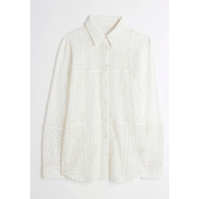 River Island Womens Cream Long Sleeve Lace Shirt - 16