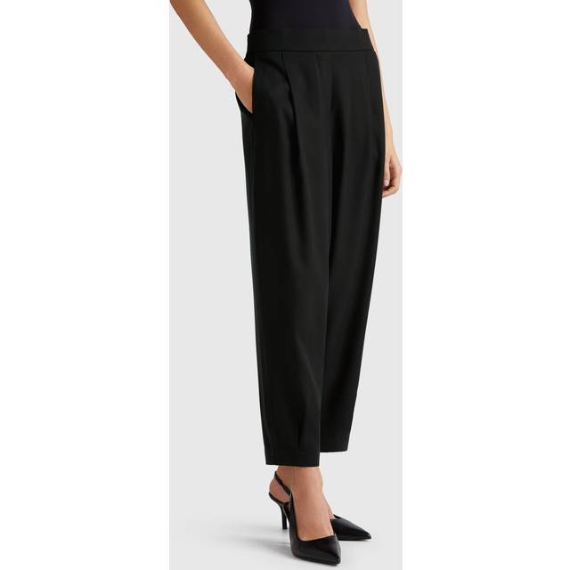 Benetton, Flowy Trousers With Pleats, size XS, Black, Women