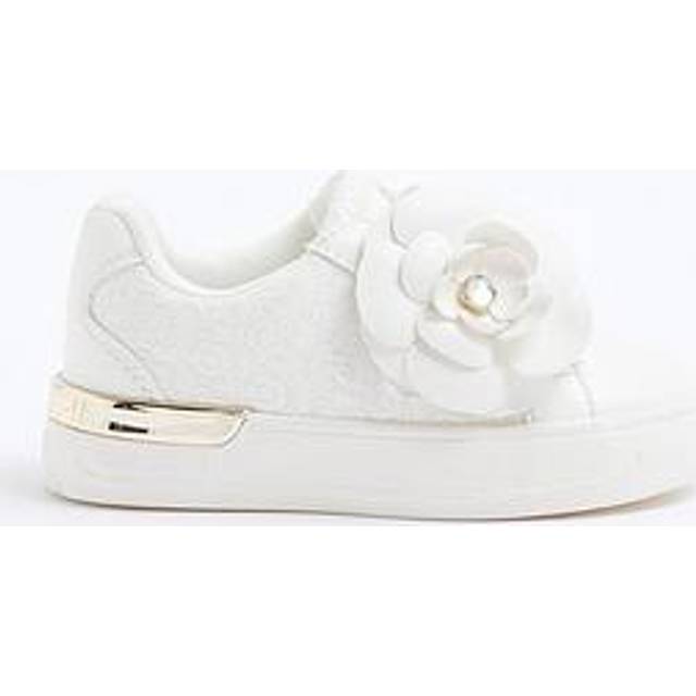 River Island Mini Girl Flower Trainers - White, White, Size 8 Younger