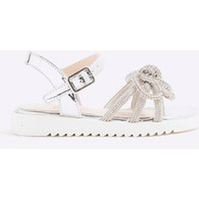 River Island Mini Girls Silver Diamante Bow Sandals - c8