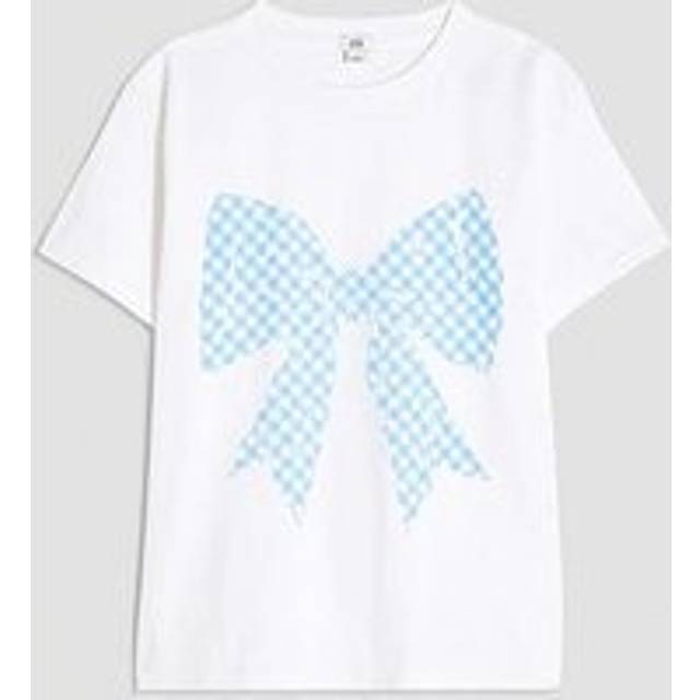 River Island Girls White Gingham Bow T-Shirt - 5-6 Yrs