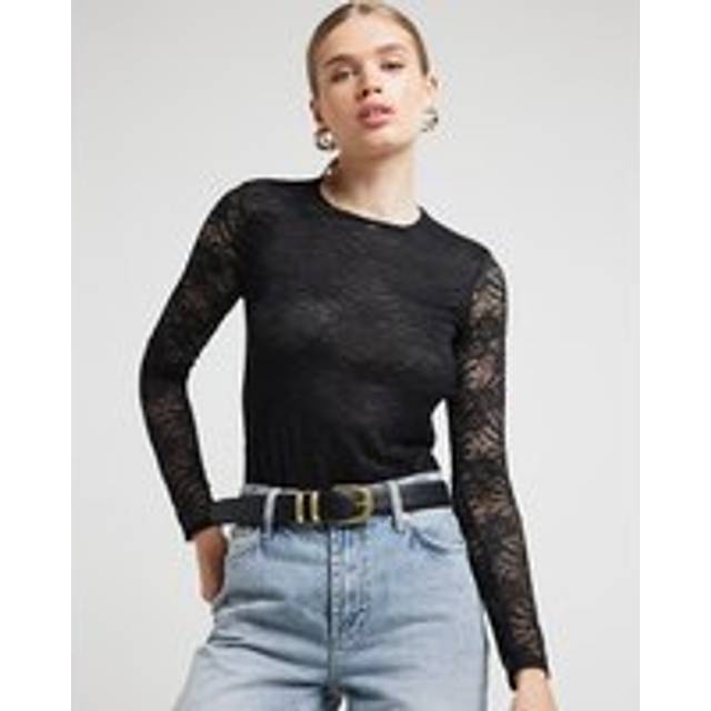 River Island Womens Black Lace Long Sleeve Bodysuit - 10