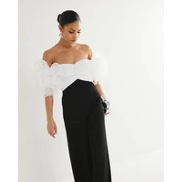 River Island Womens Petite Black Bardot Corsage Wide Leg Jumpsuit - S