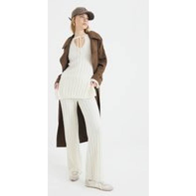 River Island Womens Cream Ribbed Flared Trousers - XS