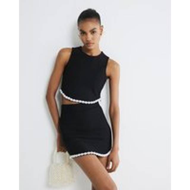 River Island Womens Black Sleeveless Pearl Hem Crop Top - 10