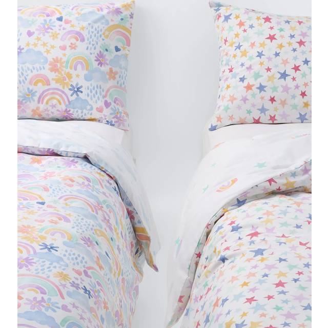 John Lewis Kids' Rainbow and Star Duvet Cover and Pillowcase Set, Single, Pack of 2