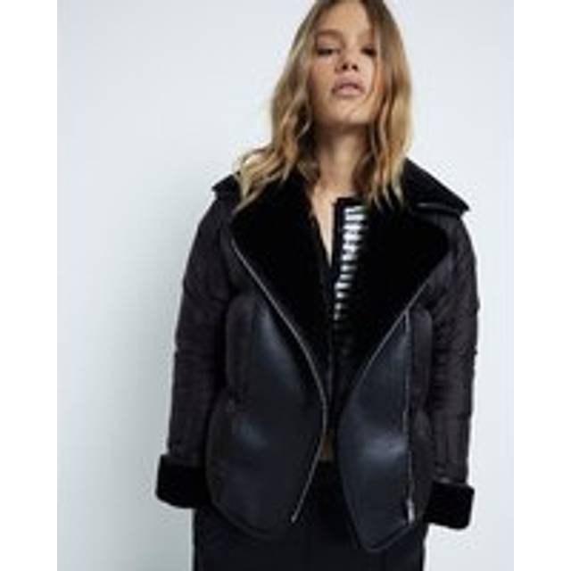 River Island Womens Black Faux Leather Puffer Aviator Jacket - 8