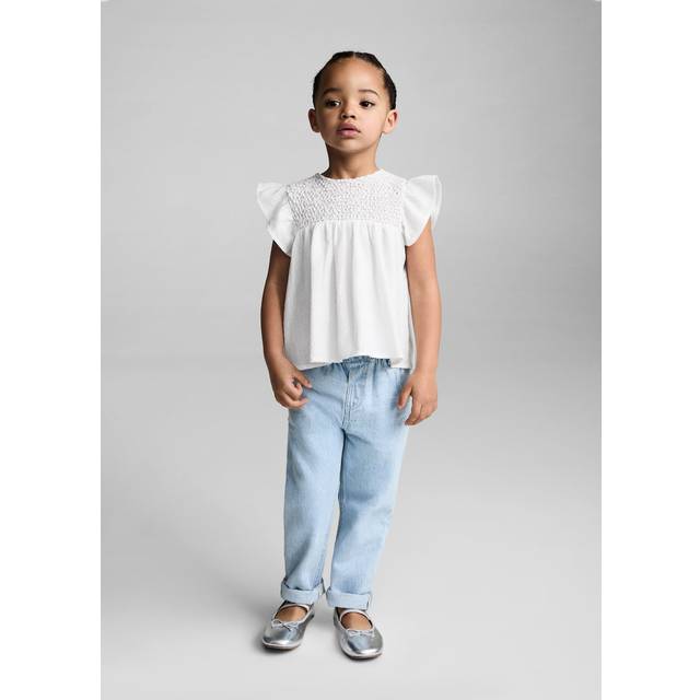 Mango Younger Girls Embroidered Frill Blouse - White, White, Size Age: 9-12 Months - age: 9-12 MONTHS