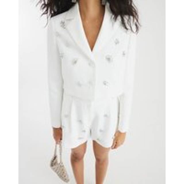 River Island Womens White Cropped Embellished Blazer - 12