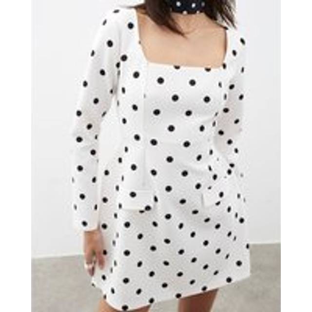 River Island Womens Cream Polka Dot Long Sleeve Mini Dress - 20