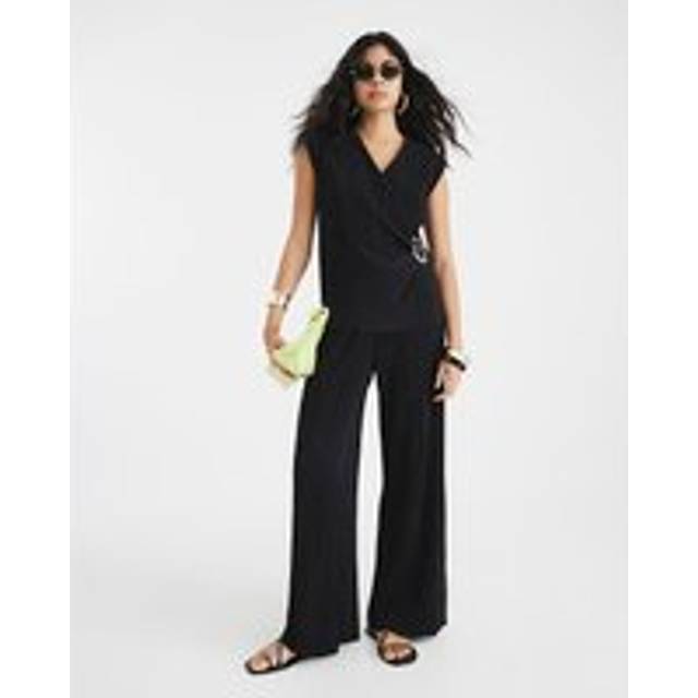 River Island Womens Black Plisse Wide Leg Trousers - XS