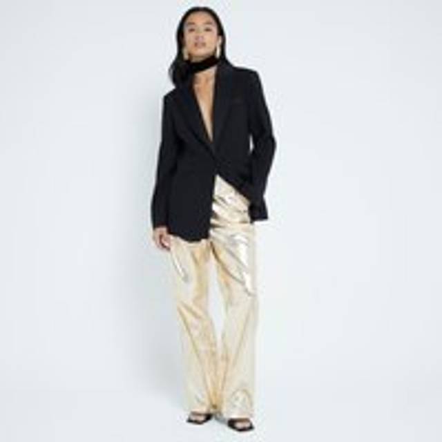 River Island Womens Petite Gold Metallic Faux Leather Trousers - 16