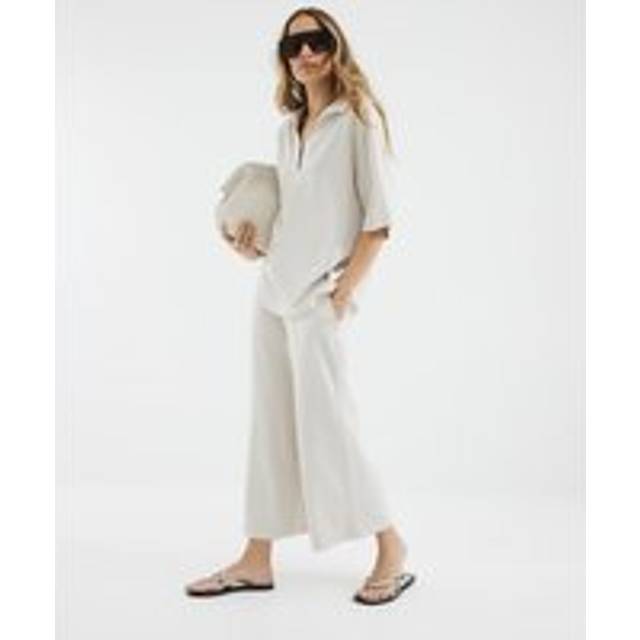 River Island Womens Cream Premium Cropped Wide Leg Joggers - M