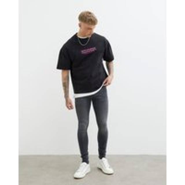 Mens River Island Black Spray On Embroidered Jeans - 30R