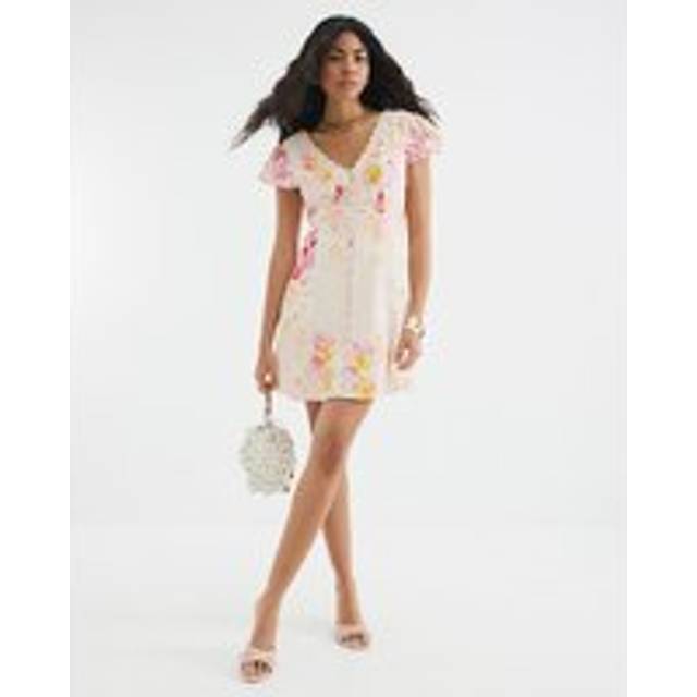 River Island Womens Pink Angel Sleeve Floral Mini Slip Dress - 20