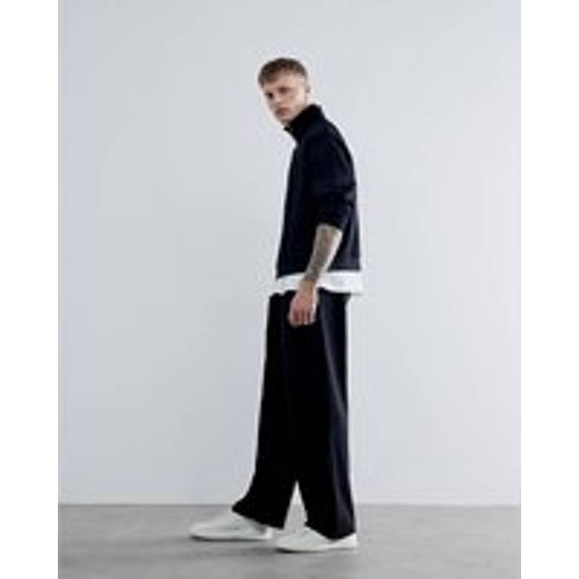 Mens River Island Premium Black Wide Leg Joggers