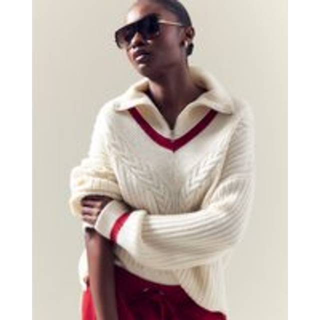 River Island Womens Cream Knitted Stripe Quarter Zip Jumper - XL