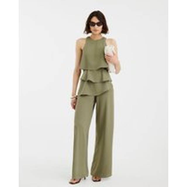 River Island Womens Khaki Layered Wide Leg Jumpsuit - 22