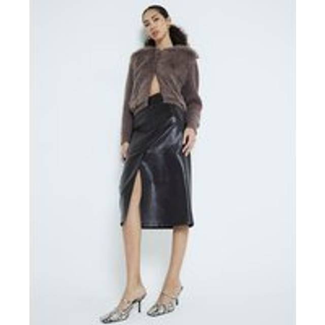 River Island Womens Brown Faux Leather Split Hem Midi Skirt - 6