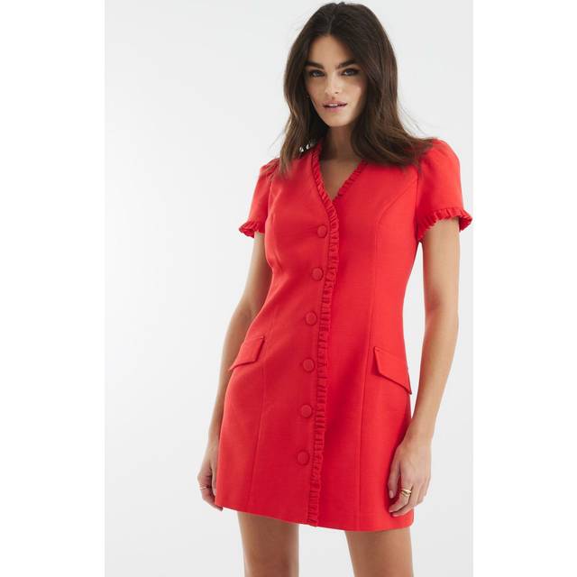 River Island Womens Red Frill Linen Blend Tailored Mini Dress - 6