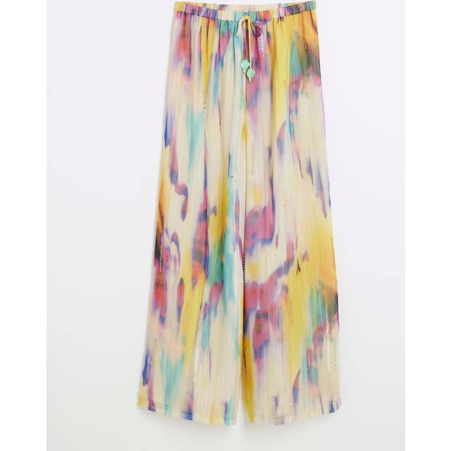 River Island Womens Purple Blurred Print Wide Leg Beach Trousers - XS