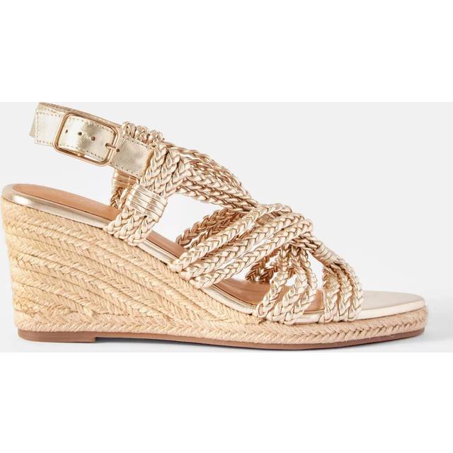 Mint Velvet Susie Leather Rope Wedge Heel Sandals, Gold
