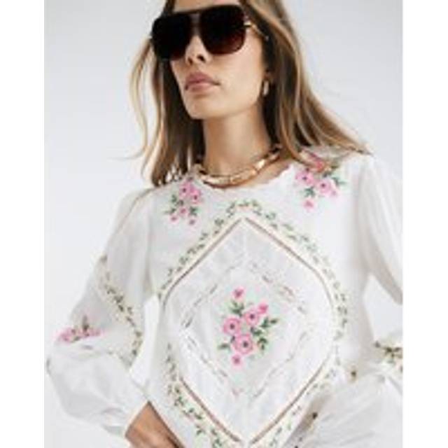 River Island Womens White Long Sleeve Floral Embroidered Blouse - 6