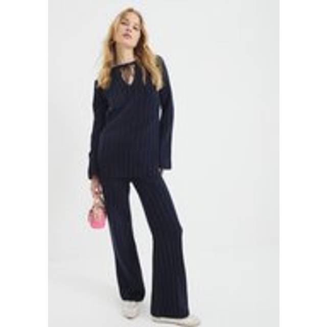 River Island Womens Navy Ribbed Flared Trousers - S
