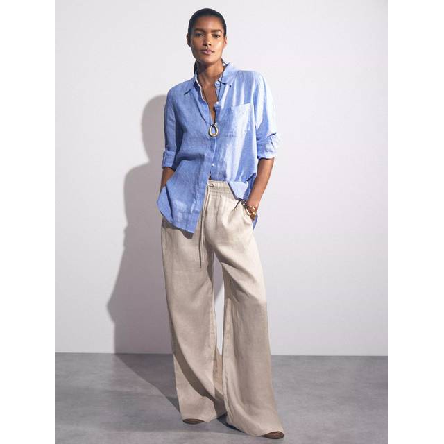 Reiss Linen Blend Wide Leg Trousers, Neutral