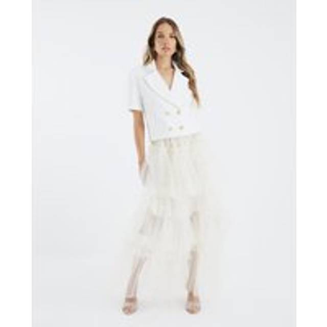River Island Womens Cream Mesh Tulle Midi Skirt - 14