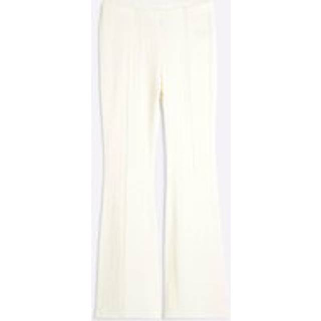 River Island Womens Petite Cream Textured Flared Trousers - 8