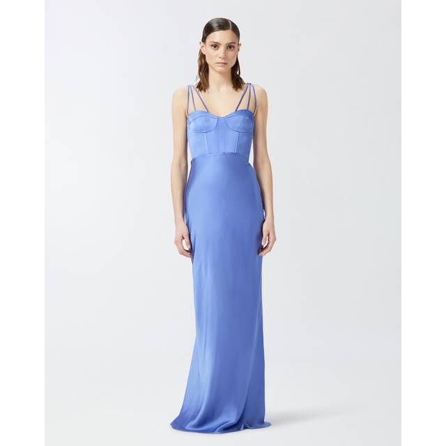 Pinko, Robe longue élégante en satin brillant, Bleu baja, 44