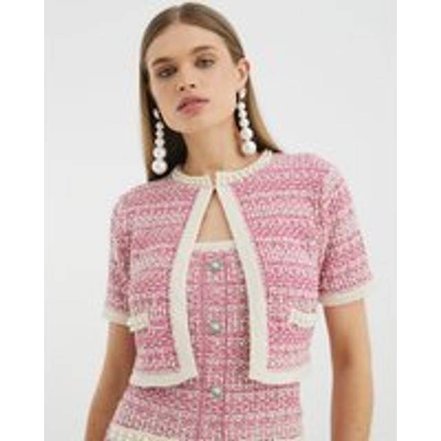 River Island Womens Pink Short Sleeve Boucle Cardigan