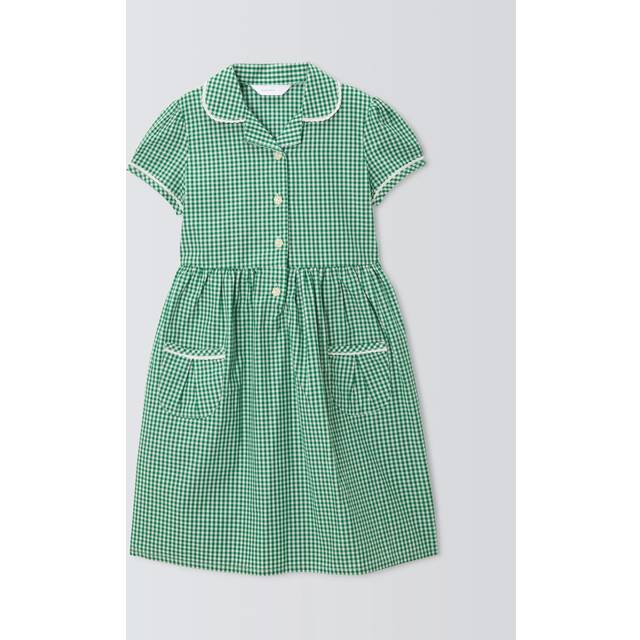 John Lewis Girls' Gingham Cotton School Summer Dress, Green