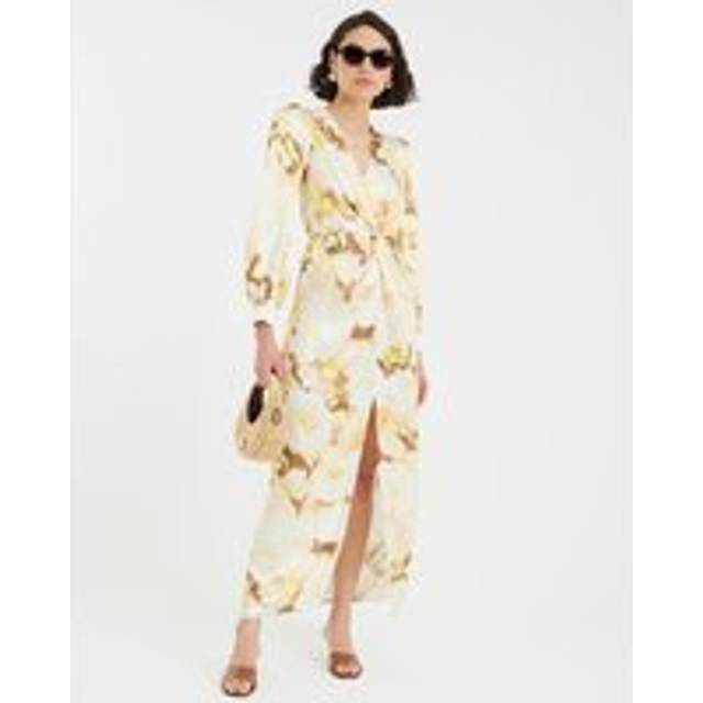 River Island Womens Cream Satin Floral Twist Front Maxi Dress - 12
