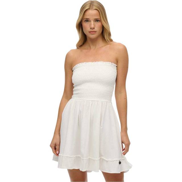 Superdry Smocked Bandeau Mini Dress, Optic